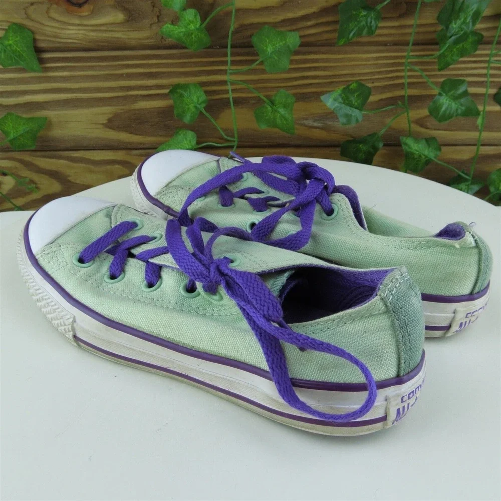 Converse Youth Girls Sneaker Shoes Green Fabric‎ Lace Up Size 1.5 Medium